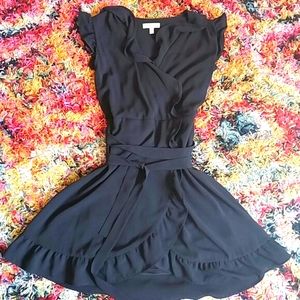 Flirty Wrap Style Black Mini Dress